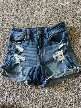 American Eagle Outfitters Distressed Dark Blue Denim Cutoff Shorts